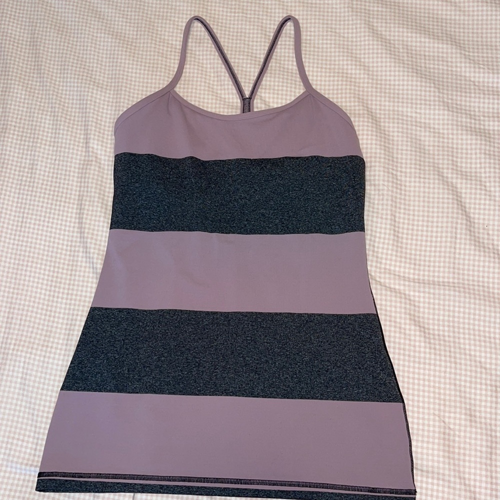 Lululemon grey and purple striped workout top